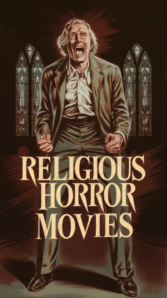 Religious Horror Movies delve into faith and fear as a possessed figure screams in anguish, illuminated by the eerie glow of a sacred ritual.