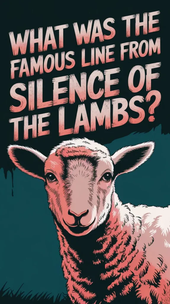 Illustrated horror-themed artwork featuring a lamb with eerie lighting and bold text asking, 'What was the famous line from Silence of the Lambs?' referencing the iconic psychological thriller.